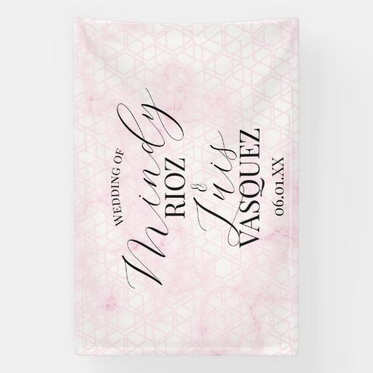 Marble Abstract Pink Wedding Script Black  Spandoek (Verticaal)