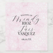 Marble Abstract Pink Wedding Script Black  Wijn Etiket (Enkel label)
