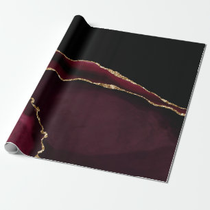 Marble Agate Chic Black Paars Gold Glitter Cadeaupapier