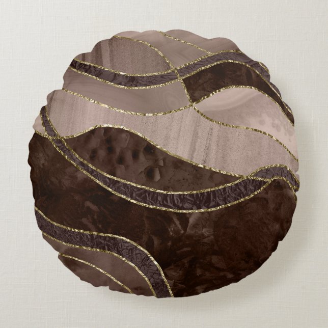 Marble Agate Gold Glam 4 - landscape Rond Kussen (Voorkant)