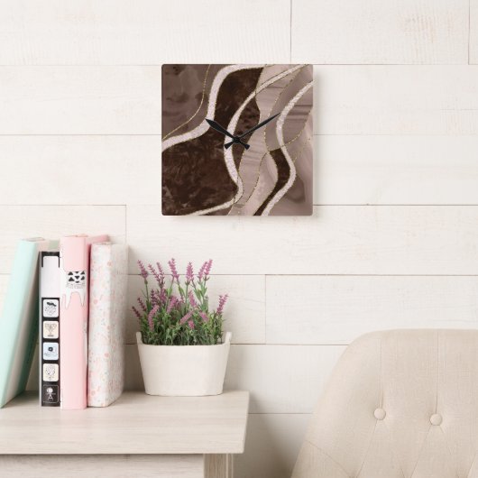 Marble Agate Gold Glam 5 Vierkante Klok (Leeskamer)