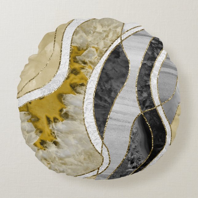 Marble Agate Gold Glam 7 Rond Kussen (Voorkant)