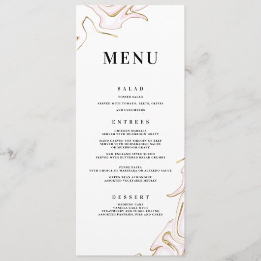Marble Agate Wedding Menu | Roze en Goud (Voorkant)