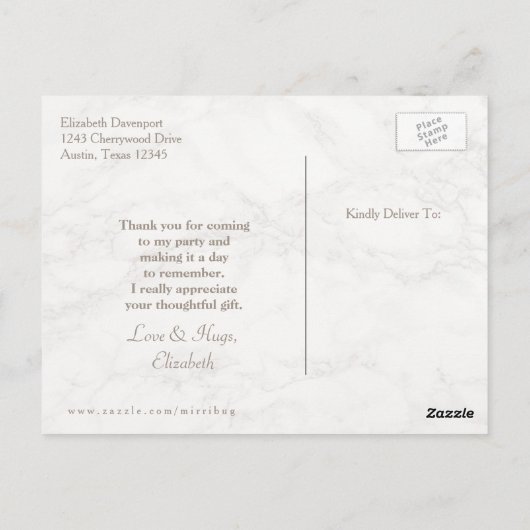 Marble Alabaster Taupe Tan Achtergrond Dank u Briefkaart (Achterkant)