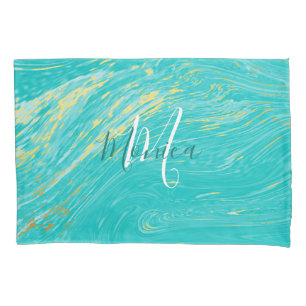 Marble Beauful Gold Blue Elegant Mongram Kussensloop