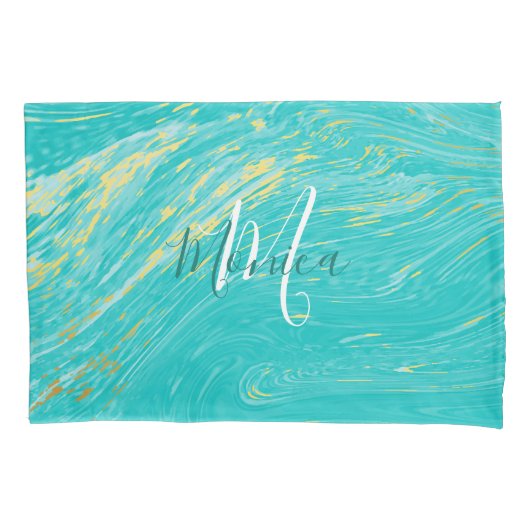 Marble Beauful Gold Blue Elegant Mongram Kussensloop (Voorkant)