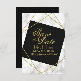 Marble Black en Faux Gold Save the Date Wedding Kaart