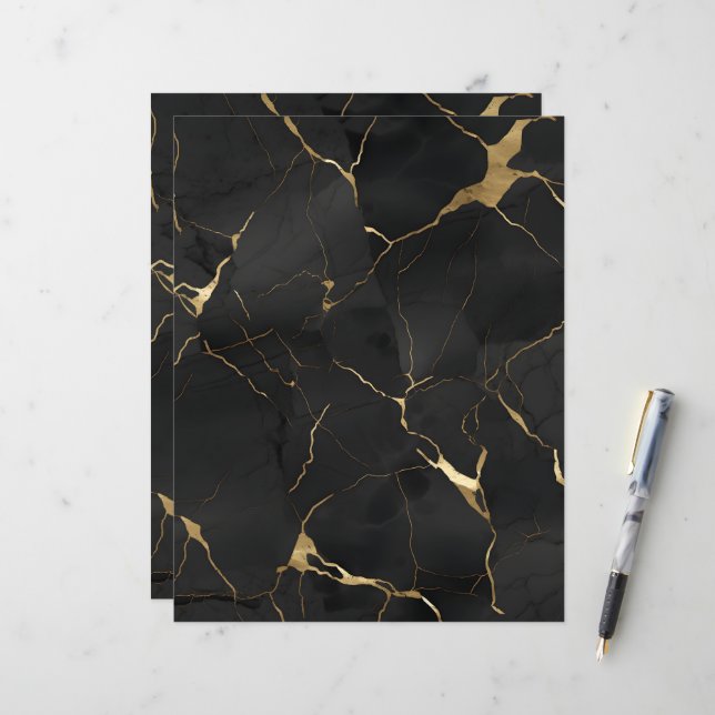 Marble Black Gold Scrapbook Paper (Voorkant / Achterkant in situ)