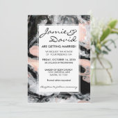 Marble Black White Blush Weddenschap Kaart (Staand voorkant)