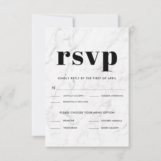 Marble Black & White Elegant Wedding RSVP Response (Voorkant)