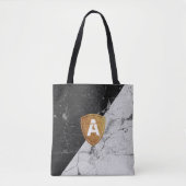 Marble Black White met gepersonaliseerd Monogram T Draagtas (Voorkant)