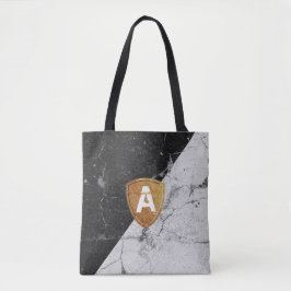 Marble Black White met gepersonaliseerd Monogram T Draagtas