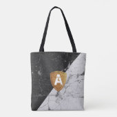 Marble Black White met gepersonaliseerd Monogram T Draagtas (Achterkant)