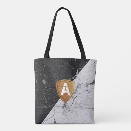 Marble Black White met gepersonaliseerd Monogram T Draagtas (Achterkant)