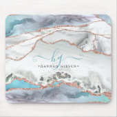 Marble Blauwgroen Roos Gold Glitter Script Monogra Muismat (Voorkant)