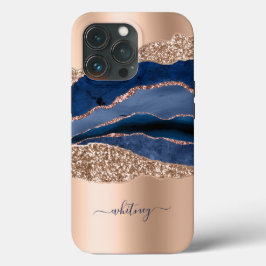 Marble Blue Geode Gold Glitter iPhone 13 Pro Hoesje