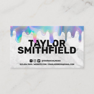 Marble Blue Holographic Drip Trendy Visitekaartje