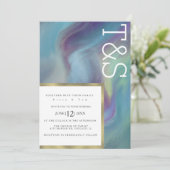 Marble Blue Paars Wash Typography Wedding Kaart (Staand voorkant)