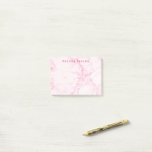 Marble blush roze name monogram post-it® notes (Op bureau)