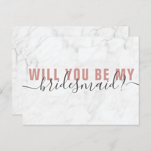 Marble Blush Script Bridesmaid proposal Kaart (Voorkant / Achterkant)