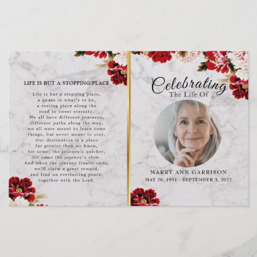 Marble Burgundy Blush Celebration of Life Programm (Voorkant)
