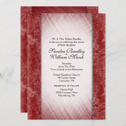 Marble Column Classy Burgundy Wedding Invitations Kaart (Voorkant / Achterkant)
