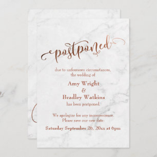 Marble Copper Typography Postponed Wedding Kaart