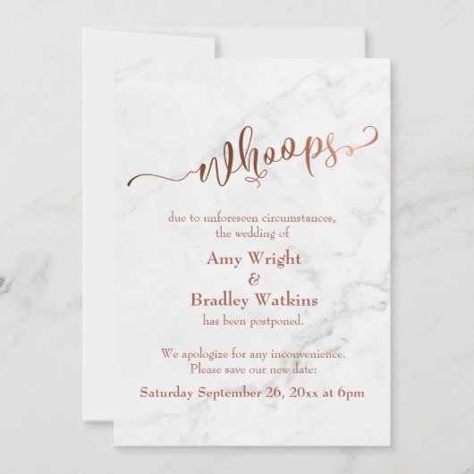 Marble Copper uitgesteld bruiloft "Whoops!" bijwer Kaart (Voorkant)