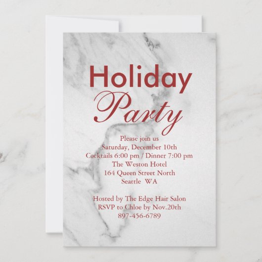 Marble Corporate Holiday Party Invitation - rouge (Devant)