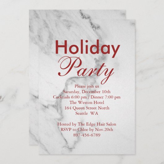 Marble Corporate Holiday Party Invitation - rouge (Devant / Derrière)