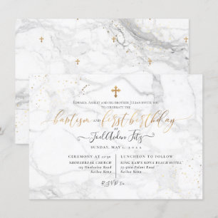 Marble Faux Gold Cross Baptisme 1e verjaardag Kaart