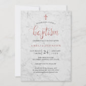 Marble Faux Rose Gold Baptême Invitation (Devant)