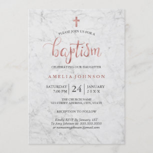 Marble Faux Rose Gold Baptême Invitation