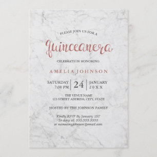 Marble Faux Rose Gold Quinceanera Invitation