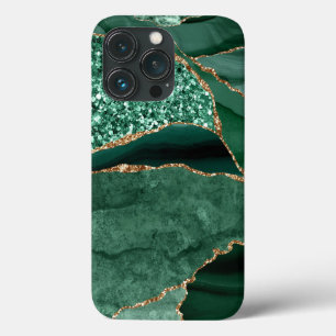 Marble Geode Gold Green Glitter Agate iPhone 13 Pro Hoesje