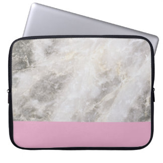 Marble Girly Minimal met roze kleurenblok Laptop Sleeve