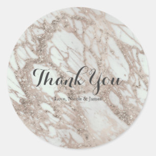 Marble Glam Roos Pink Gold Silver Designer Ronde Sticker
