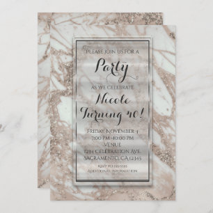 Marble Glam Roos Pink Gold Silver Party - Uitnodig Kaart