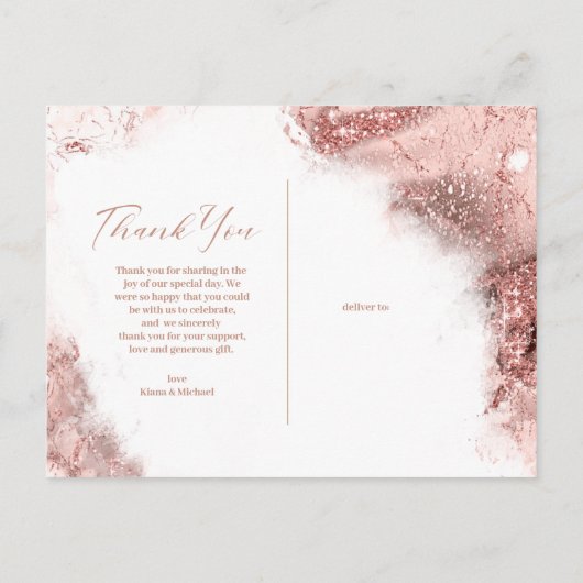 Marble Glitter Hartelijk dank Roos Gold ID644 Aankondigingskaart (Achterkant)