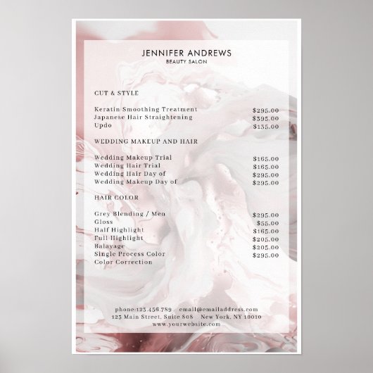 Marble Glitter Salon prijslijst Poster (Voorkant)