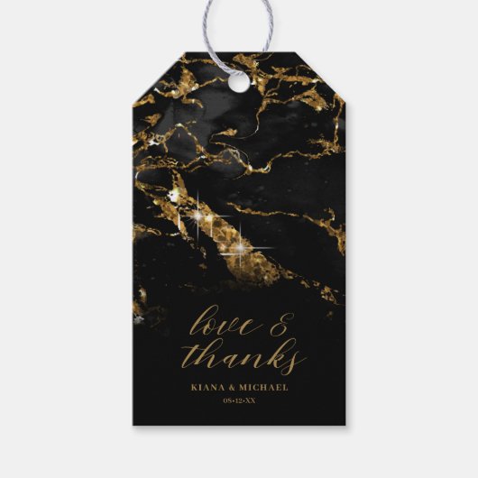 Marble Glitter Wedding Bedankt Black Gold ID644 Cadeaulabel (Voorkant)