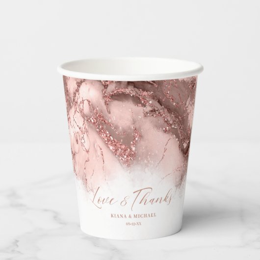 Marble Glitter Wedding Bedankt Roos Gold ID644 Papieren Bekers (Achterkant)
