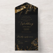 Marble Glitter Wedding Black/Gold ID644 All In One Uitnodiging (Binnen)