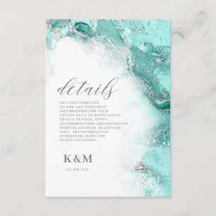 Marble Glitter Wedding Blauwgroen Silver ID644 Informatiekaartje