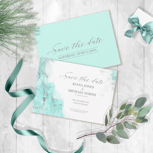 Marble Glitter Wedding Blauwgroen Silver ID644 Save The Date