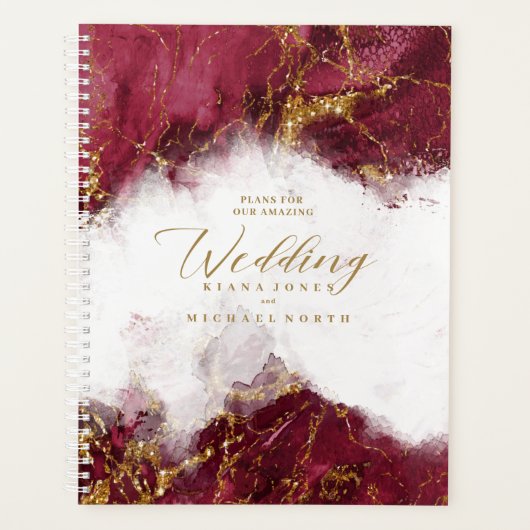 Marble Glitter Wedding Burgundy Gold ID644 Planner (Voorkant)