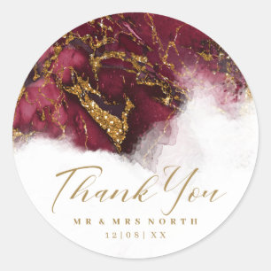 Marble Glitter Wedding Burgundy Gold ID644 Ronde Sticker