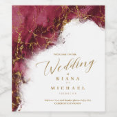 Marble Glitter Wedding Burgundy Gold ID644 Wijn Etiket (Enkel label)