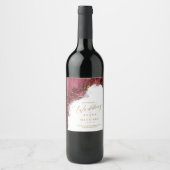 Marble Glitter Wedding Burgundy Gold ID644 Wijn Etiket (Voorkant)