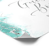 Marble Glitter Wedding Guests Blauwgroen Silver ID Poster (Hoek)
